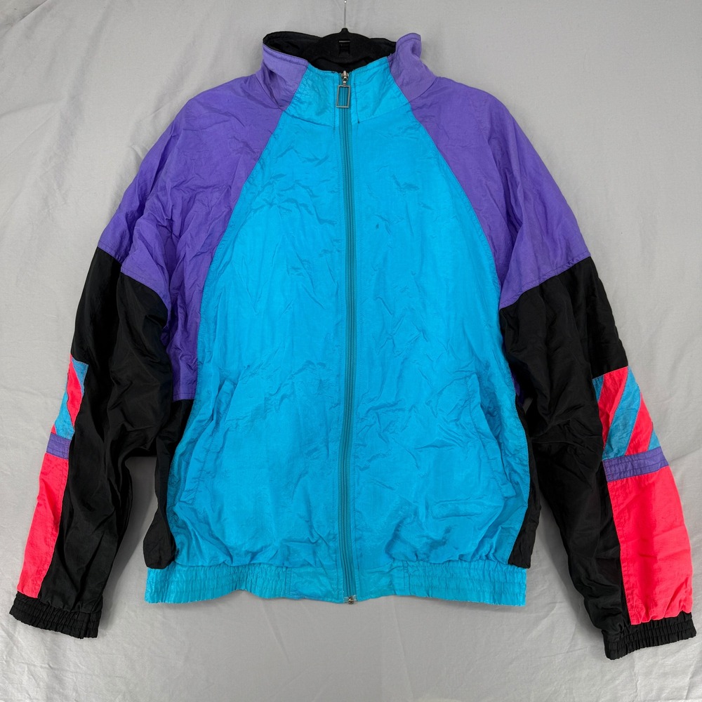 Vintage MacGregor 90s Colorblock Windbreaker Jacket Teal Purple Pink Mens Large